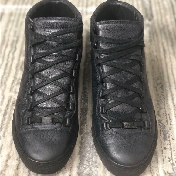 Balenciaga Arena Men’s Sneakers - Black Lambskin Leather - NWOT - Picture 2 of 11